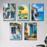 Set of 5 Italian Vintage Homes Theme Phototiles for wall decoration/ wooden wall phototiles