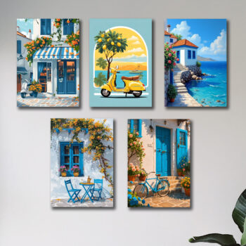 Set of 5 Italian Vintage Homes Theme Phototiles for wall decoration/ wooden wall phototiles
