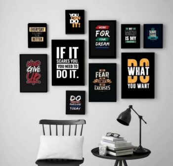 Modern 10-Piece Yellow & Black Motivational Wall Art