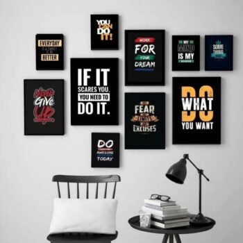 Modern 10-Piece Yellow & Black Motivational Wall Art