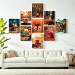 set of 9 wall art phototiles for wall decoration/ wooden phototiles