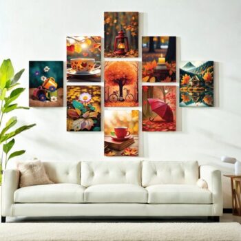 set of 9 wall art phototiles for wall decoration/ wooden phototiles
