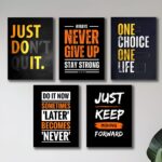 Set of 5 Motivational Theme phototiles for wall Decoration/ wooden phototiles