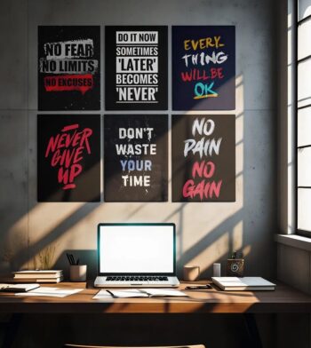 Set of 6 Motivational Theme phototiles for wall Decoration/ wooden phototiles