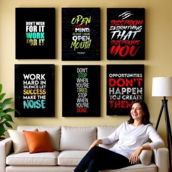 Set of 6 Motivational Theme phototiles for wall Decoration/ wooden phototiles