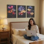 set of three flower wall art phototiles for wall decoration/ wooden phototiles