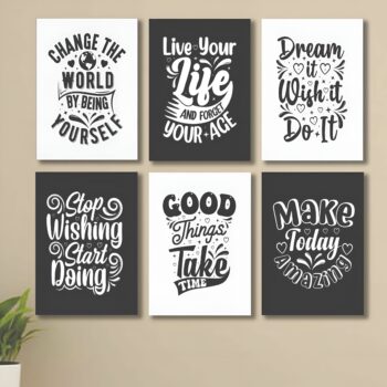 Set of 6 Motivational Theme phototiles for wall Decoration/ wooden phototiles (004)