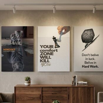Premium 3-Frame Motivational Wall Art Set – Wooden Sticky Tile Frames with Easy Tape Mounting