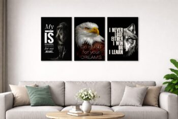 Premium 3-Frame Motivational Wall Art Set – Wooden Sticky Tiles,