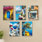 Set of 5 italian mediterranean vintage homes aesthetic art
