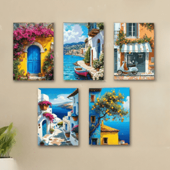 Set of 5 italian mediterranean vintage homes aesthetic art